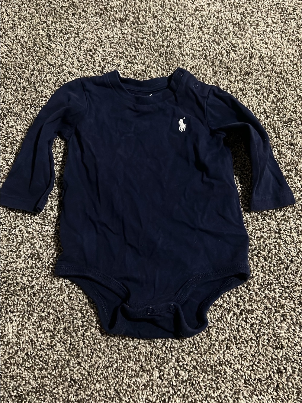 Ralph Lauren Navy Long-Sleeve Baby Bodysuit with White Polo Logo